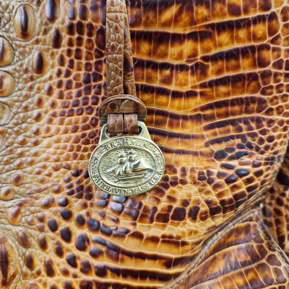 Brahmin Vtg Brown Croc- Embossed Stacy Satchel Leather Handbag Crossbody Bag - Picture 9 of 12